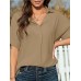 Solid Lapel Half Sleeve Casual Blouse