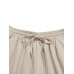 Solid Elastic Waist Drawstring Pocket Cotton Casual Pants