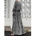 Geo Print Long Sleeve Slit Side Crew Neck Maxi Dress