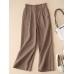 Solid Elastic Waist Pocket Button Wide Leg Pants