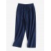 Leisure Solid Drawstring Pocket Cotton Casual Pants