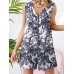 Plants Print Pocket Button Front Sleeveless V  neck Romper